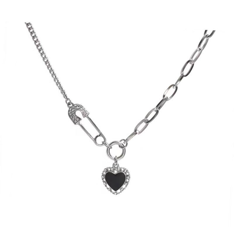 Titanium steel necklace black heart clavicle chain