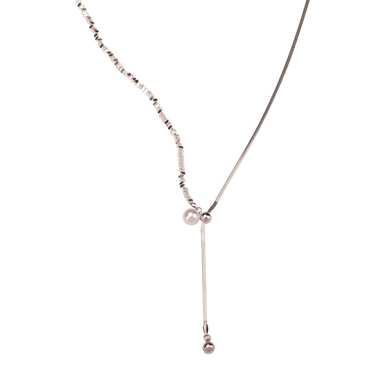 High-grade black gallstone and silver pearl necklace