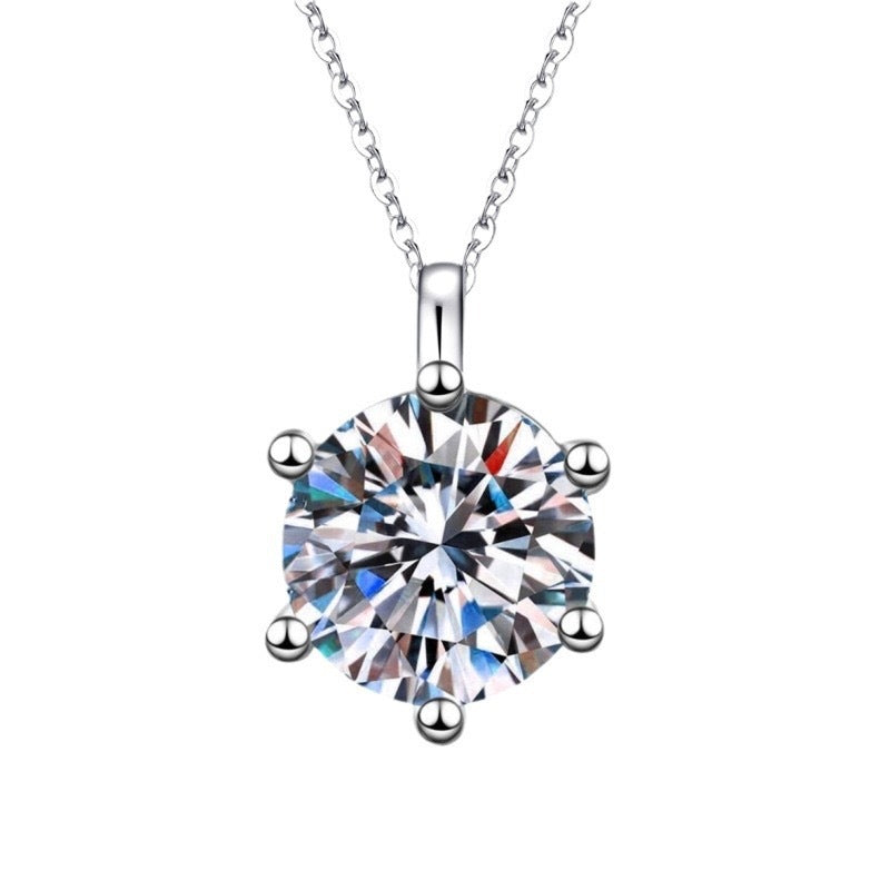 Silver necklace women's six claw imitation moissanite diamond pendant