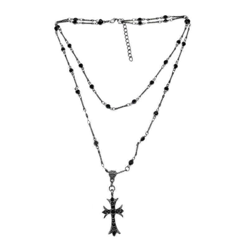 Dark Zirconia Cross Beaded Necklace