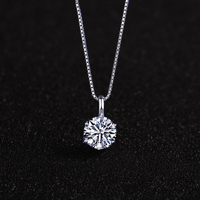 Silver necklace women's six claw imitation moissanite diamond pendant