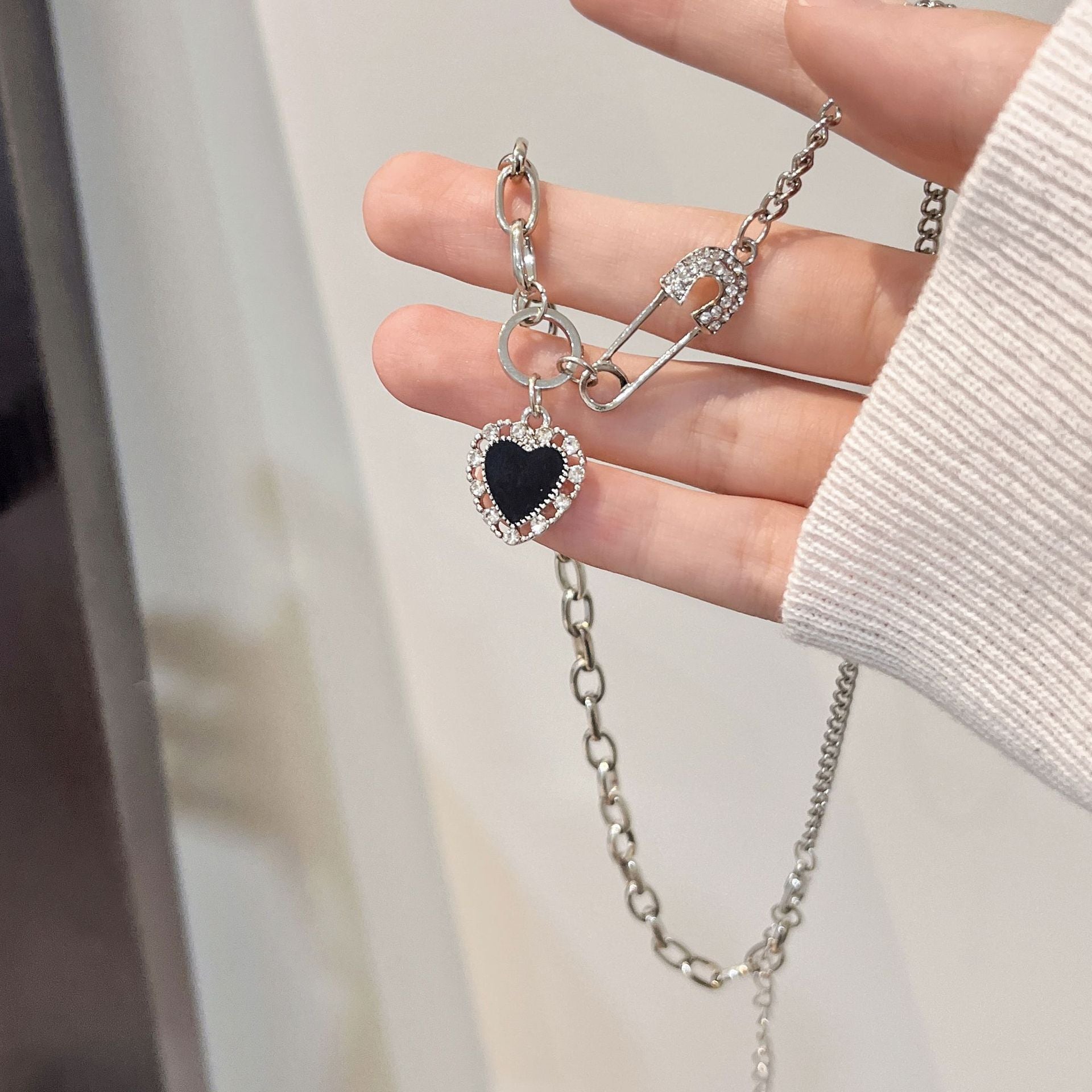 Titanium steel necklace black heart clavicle chain