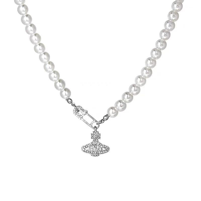 Saturn pearl necklace female planet pendant simple niche necklace