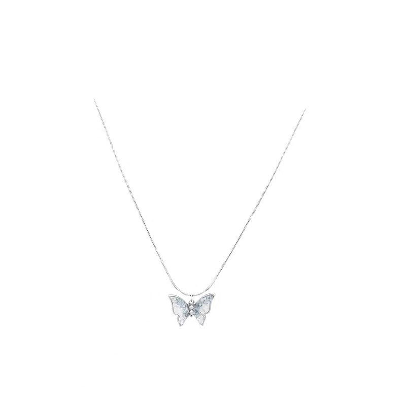 Crushed Ice Blue Butterfly Necklace