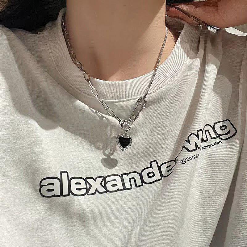 Titanium steel necklace black heart clavicle chain