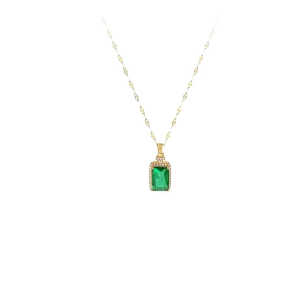 Light luxury diamond necklace vintage emerald pendant